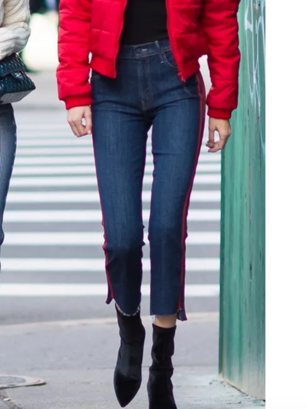 MOTHER Insider Cropped Step Flare Jeans Speed Racer Red Side Stripe Size 25